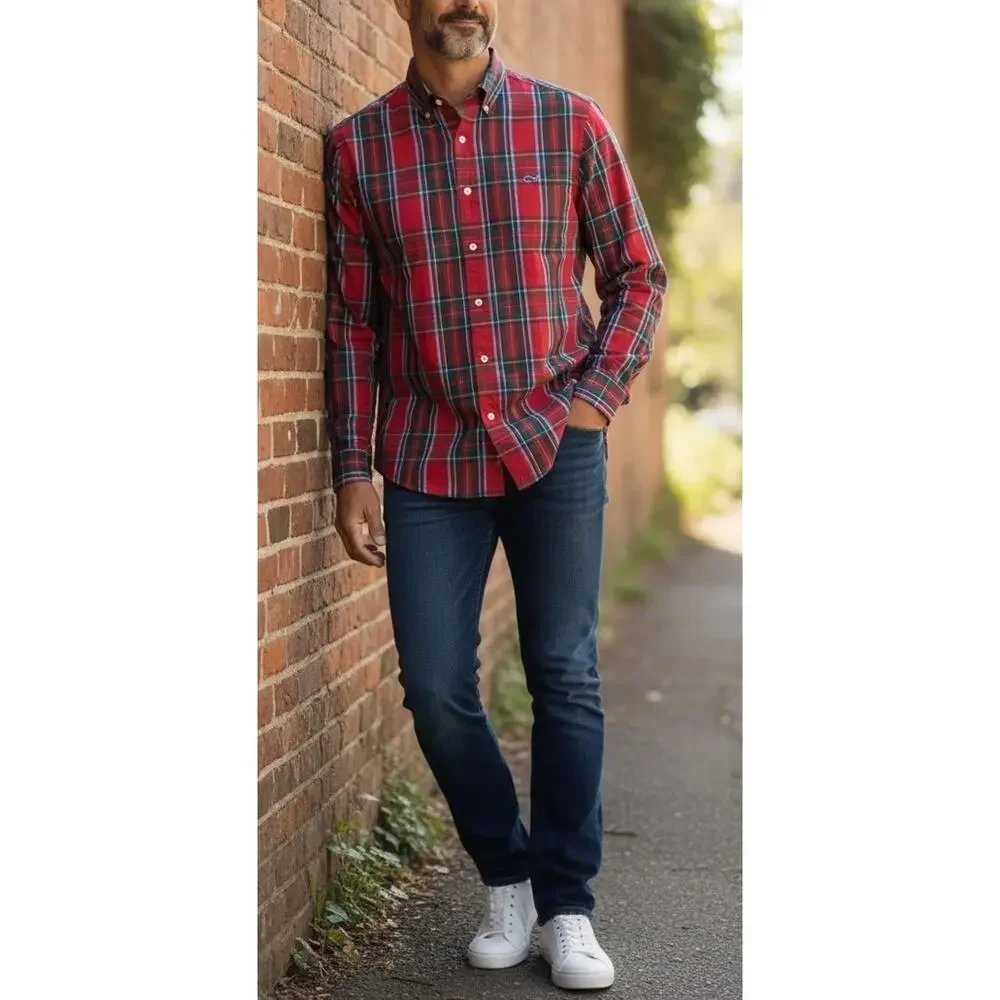 Vineyard Vines Tucker Tartan Plaid Shirt Classic Red Button Down Top Men's Small - Picture 1 of 10